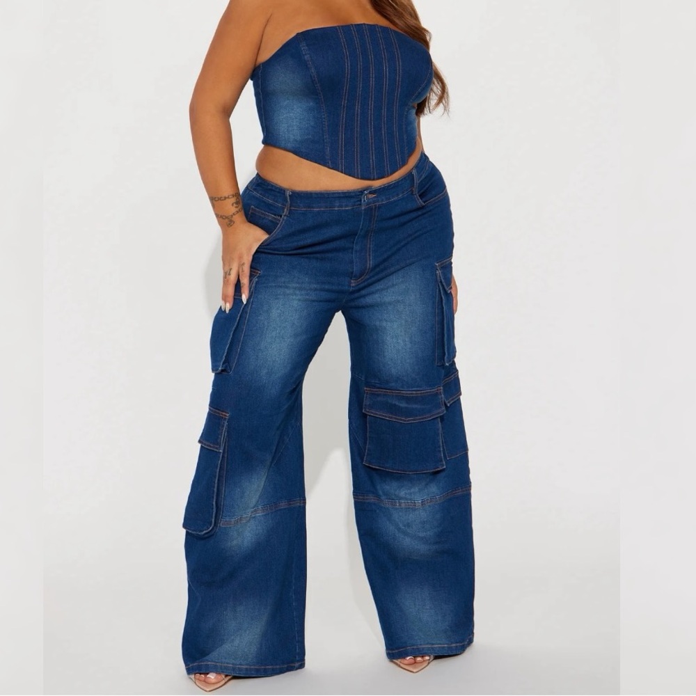Denim Cargo Two-Piece Set